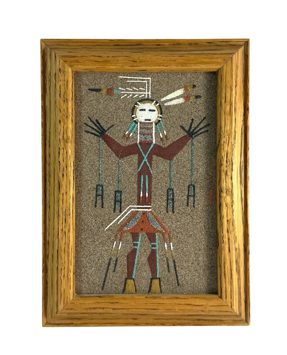 Vintage Native American Style Sand Art Healing God L Johnson Framed 5x7